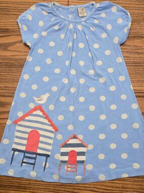 Frugi Beach House Hut Bird Pocka Dot Dress - Size 7-8 - Jersey Summer Girls